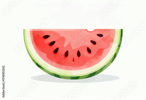 A watermelon slice with black seeds. The slice is cut in half and the seeds are visible