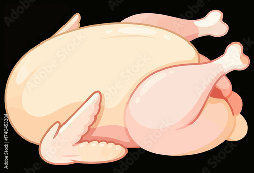 A cartoon chicken laying on its back with its wings spread out. The chicken is surrounded by its legs and feet