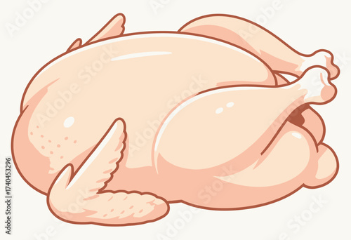 A cartoon chicken laying on its back with its legs spread out. The chicken is white and has a cartoonish appearance