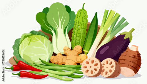 A colorful assortment of vegetables including broccoli, cauliflower, and peppers. Concept of freshness and healthiness