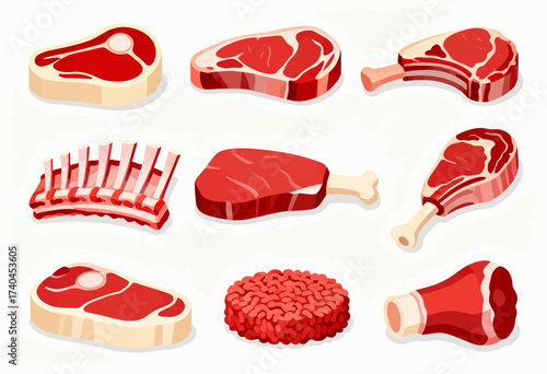 A collection of meat and seafood items, including a variety of cuts of meat and a crab. Concept of abundance and variety, showcasing the different types of meat and seafood available