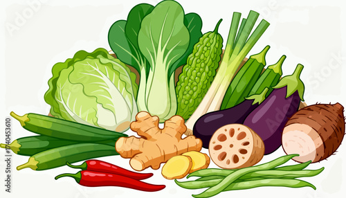 A colorful assortment of vegetables including broccoli, asparagus, and green beans. Concept of freshness and healthiness