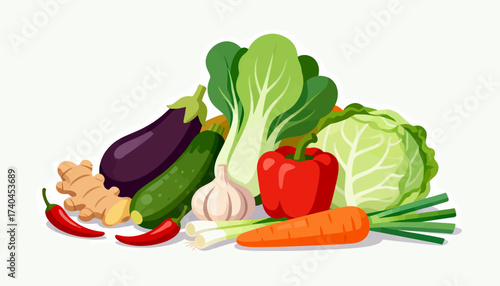 A colorful assortment of vegetables including carrots, peppers, and broccoli. Concept of freshness and healthiness