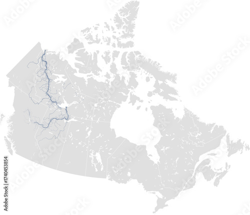 Mackenzie river system – rivers vector map of Canada highlighting main stem and primary tributaries (LCC Projection, scaled by river size, PPT-compatible, multi-layered & fully editable)