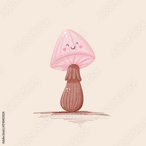 Cute Pink Mushroom Hand drawing Texture Illustration Clip Art