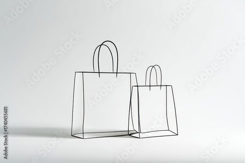 Two empty transparent shopping bags with handles standing on a clean white background with soft shadows