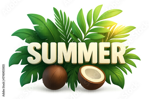 Wallpaper Mural Vibrant Tropical Summer Vibes with Coconut and Green Leaves Torontodigital.ca
