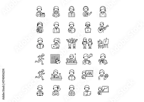 Campus Life Icons: Black & White High School Vector Set, Student Graphics: Thick Line Education and Teen Icon Pack, Back-to-School Line Art: High School Kids & Subject Pictograms