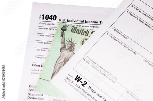 Tax return with Refund Check and W-2 Wage statement