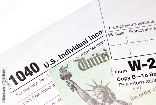 Tax return with Refund Check and W-2 Wage statement