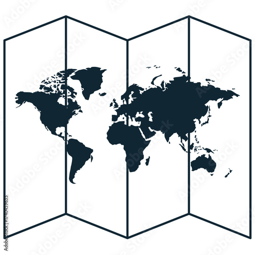 World map icon vector. Ideal for global business, international travel, and geographical scope themes. This graphic clearly represents the planet Earth and continents in flat form.