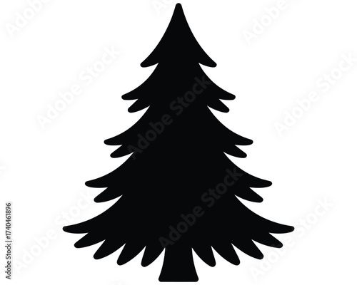 Simple Silhouette of a Pine Tree, Ideal for Holiday and Nature Designs