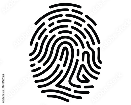 Unique Fingerprint: A detailed close-up of a single fingerprint, rendered in stark monochrome, the intricate lines and swirls illustrating individuality and identity.