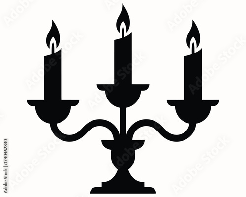 Candlelight Silhouette: A stylized depiction of a three-branched candelabra, its candles lit with flickering flames, casting an evocative aura of vintage elegance and tranquility.