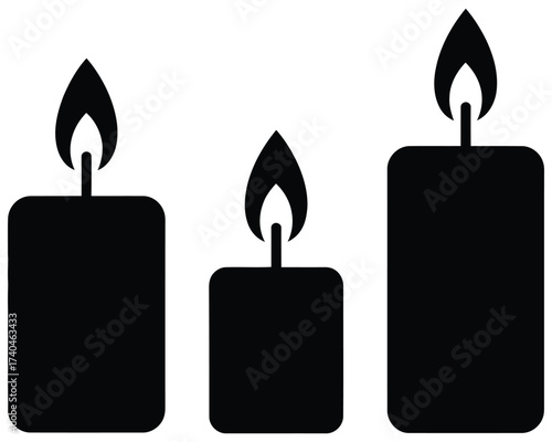 Burning Candles: Three stylized candles are depicted with lit flames, their simple forms exuding a sense of warmth, ambiance, and illumination.