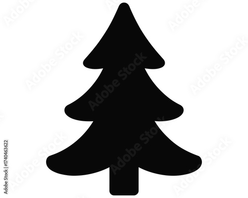 Evergreen Silhouette: A stylized black silhouette of a symmetrical evergreen tree stands against the background, offering a simple yet powerful representation of nature and the outdoors.