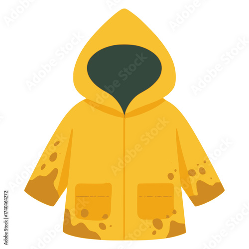 dirty raincoat for kid flat color vector illustration template design