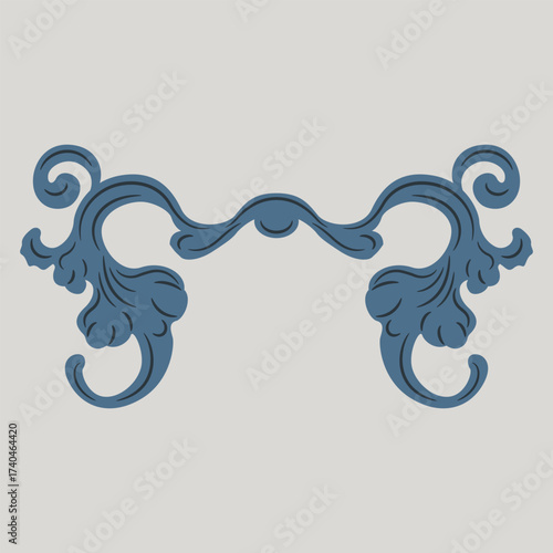 Symmetrical vintage decorative frame with stylized leaves or branches. Baroque style vignette. 