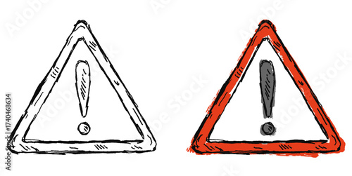 Grunge sketch hand-drawn danger sign vector. Ideal for warning, hazard, and safety alert themes. This graphic symbolizes caution and is perfect for designs requiring an urgent notification