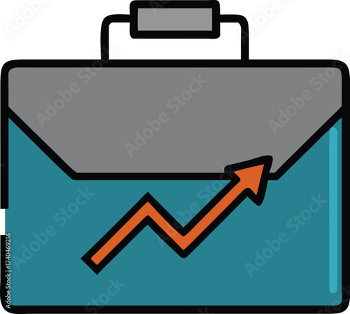A graphic illustration of a briefcase with an upward trending arrow