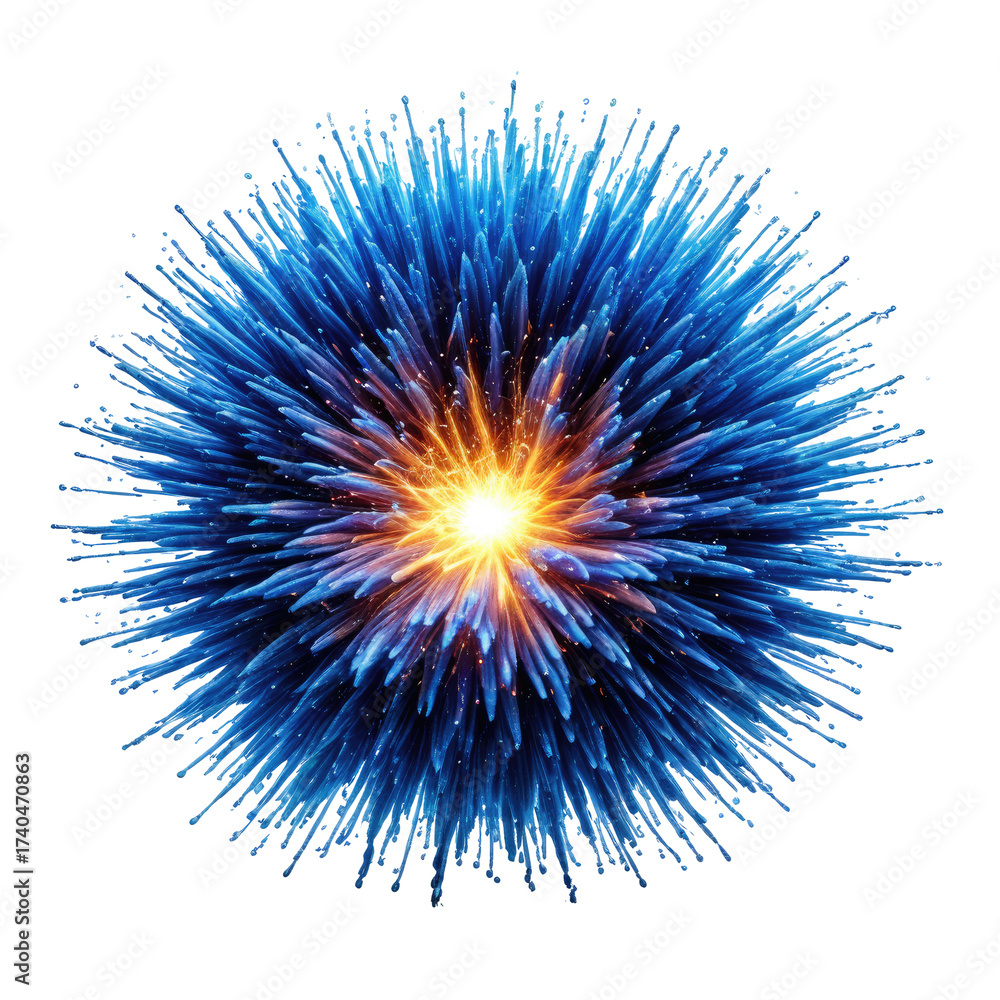 Obraz premium Abstract blue and orange radial explosion on black background