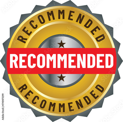 Gold Recommended Badge with Stars – Premium Quality Approval Seal for Trusted Products