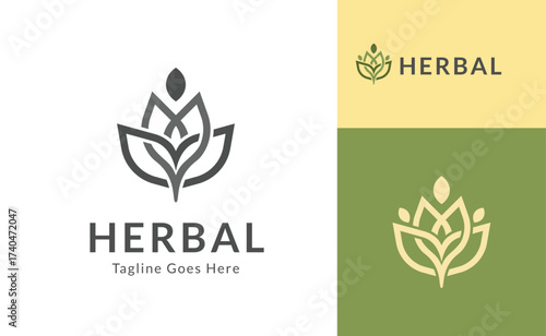 Minimalist Abstract Herbal Plant Leaf Logo Design for Natural Products.