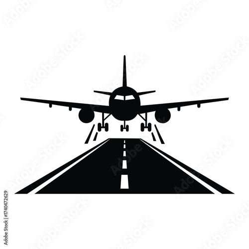 Commercial airliner approaching landing on runway with landing gear down airport scene vector