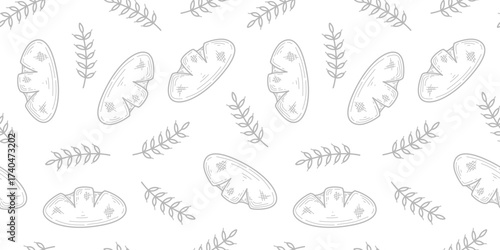 baguette pattern background. doodle bread pattern background. Bakery theme pattern background. Bake shop themes pattern doodle for packaging. 