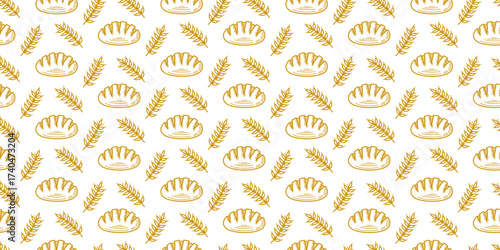 baguette pattern background. doodle bread pattern background. Bakery theme pattern background. Bake shop themes pattern doodle for packaging. 