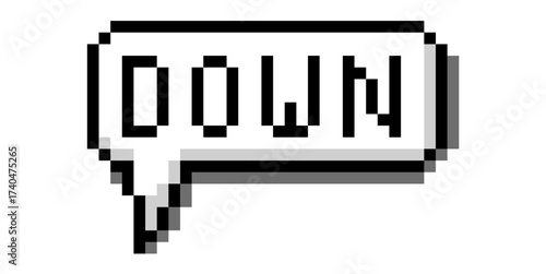 Pixel down bubble speech vector. Ideal for negative feedback, downvoting, and decreasing value themes.