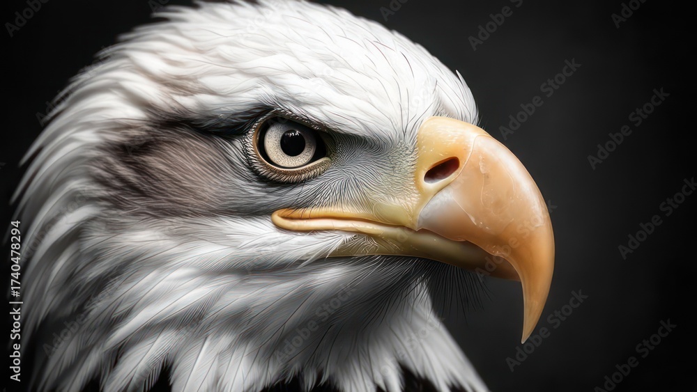 Obraz premium Majestic Bald Eagle Close-Up Portrait Intense Gaze Fierce Expression.