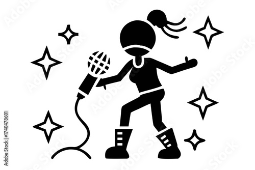Female singer with microphone, music concept
