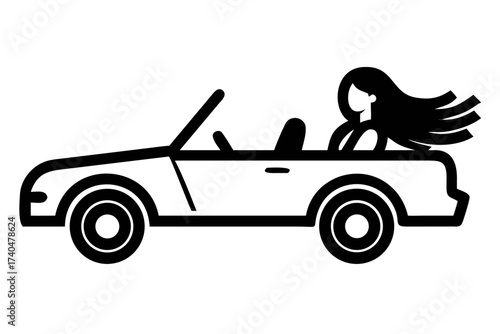 Woman driving a convertible car in black color