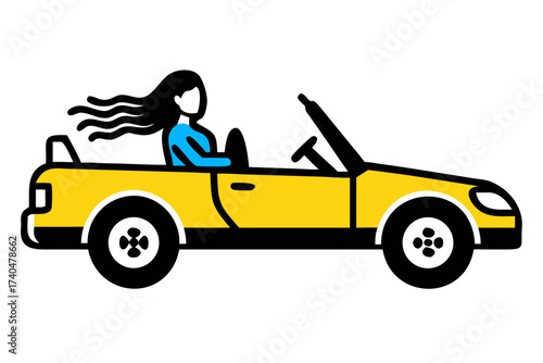 Woman driving a convertible car with yellow color
