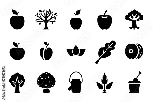 Collection of tree and apple icons for designs