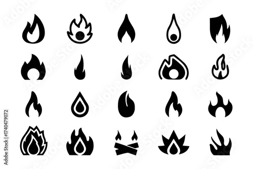 Collection of various fire and flame icons