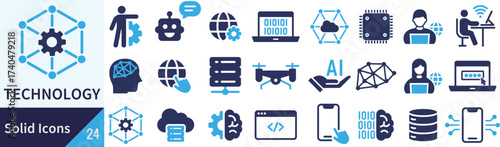 ベクターのテクノロジーに関するシルエットアイコンセット
