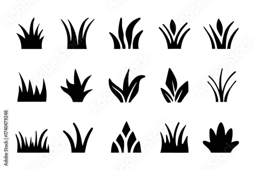Set of grass tufts in a variety of shapes