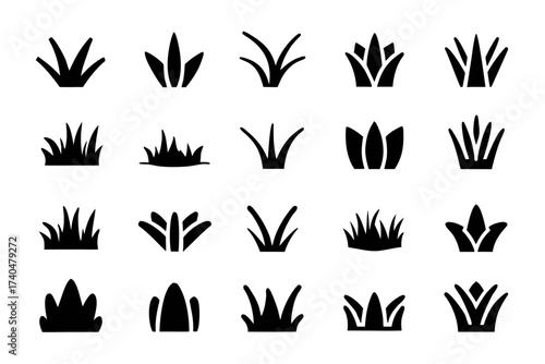 Set of grass tuft vector icons for decoration
