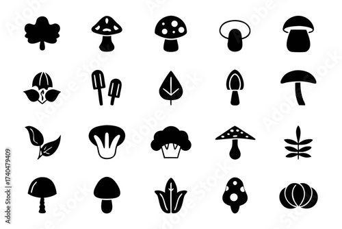 Collection of various plant silhouettes