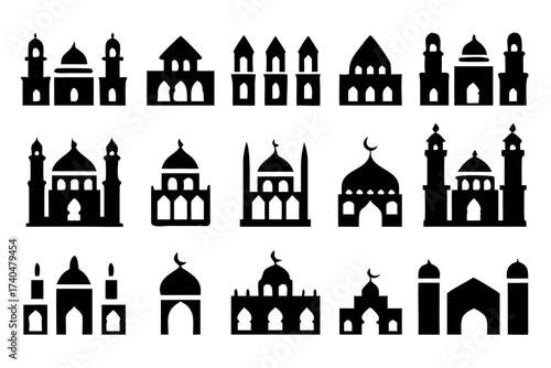 Collection of mosque silhouette icons