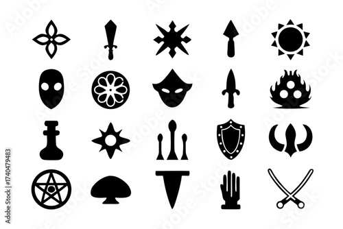 Collection of fantasy silhouette icons