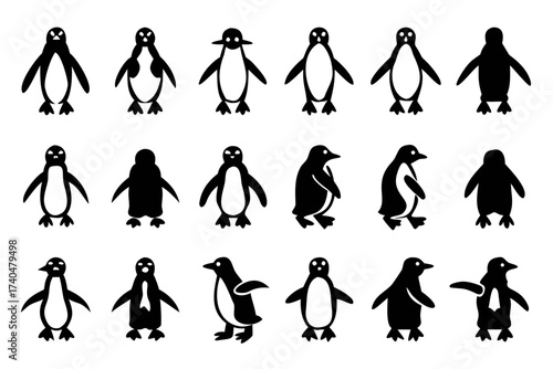 Set of penguin silhouettes for design needs