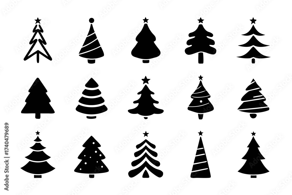 Obraz premium Set of christmas tree icons in simple style