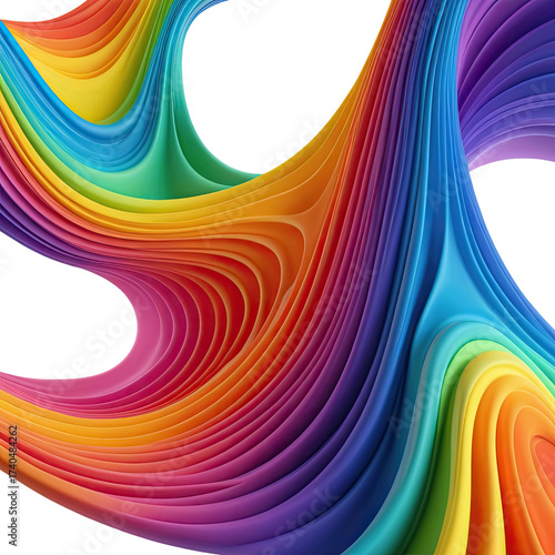 Abstract rainbow waves, vibrant colors, flowing, layered, and artistic design, vibrant movement