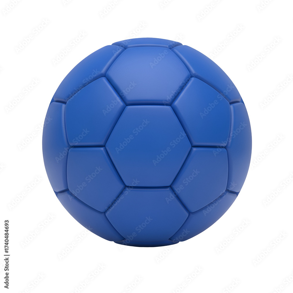 Fototapeta premium 3d icon of a blue soccer ball with hexagonal panels, isolated on transparent background