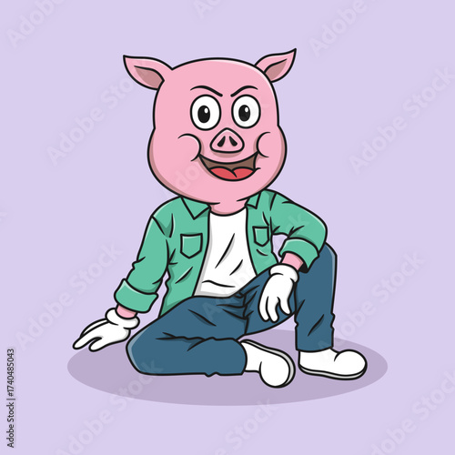 Playful Cartoon Pig Character in Casual Attire