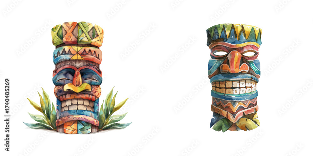 Fototapeta premium tiki mask watercolor vector illustration