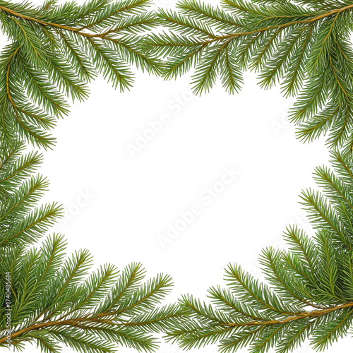 Evergreen pine branches forming a border with empty dark center, perfect for holiday messages